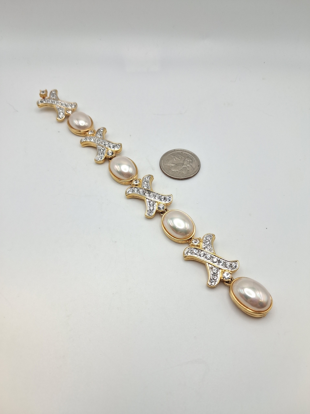 Nolan Miller Gold-Tone Pearl & Crystal Link Bracelet